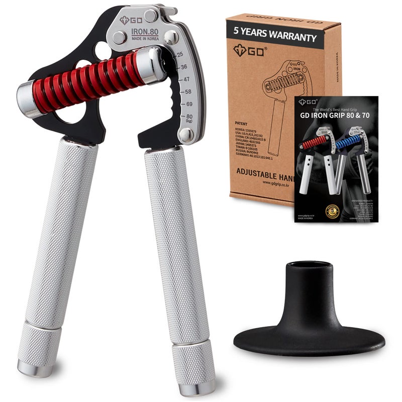 GD IRON GRIP Hand Grip Strengthener (Grip Strength Trainer) Premium Forearm Strengthener (EXT.80-55~176lbs, With Handle Extensions) Adjustable Hand Gripper for Grip Strength - Image 1